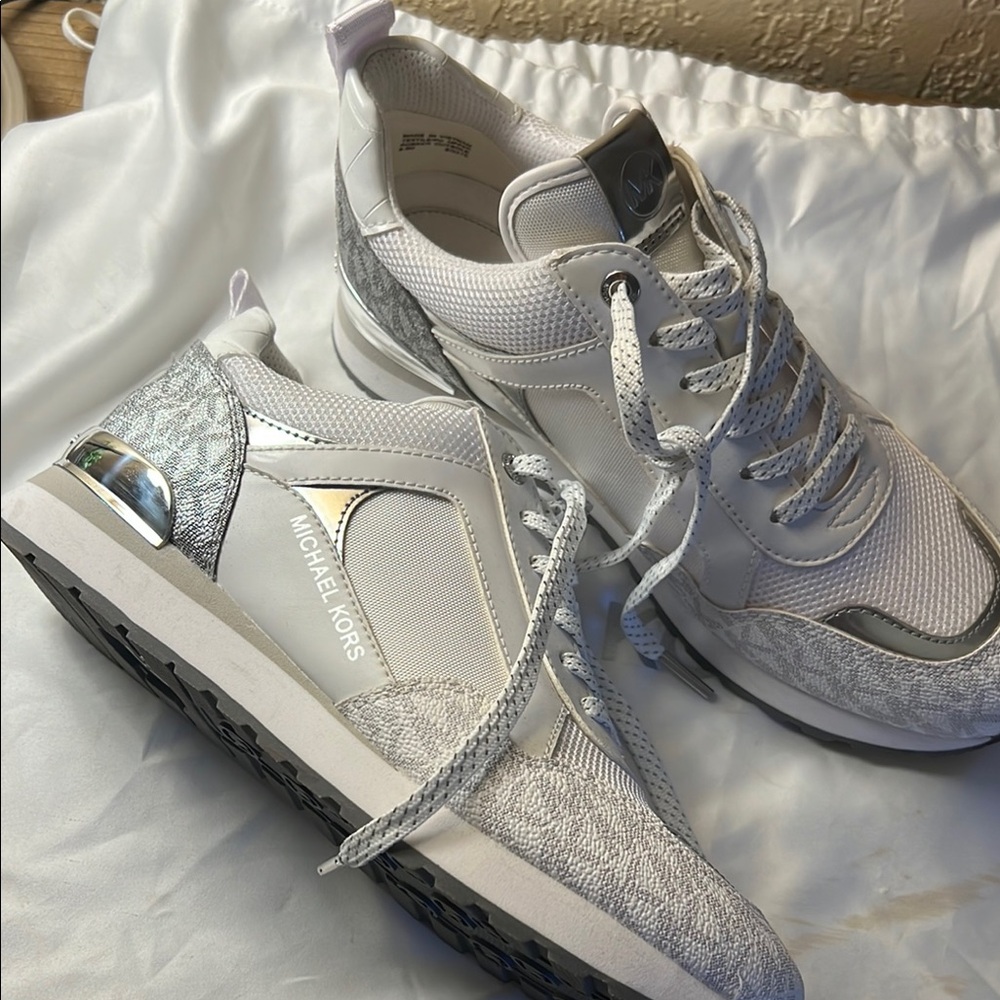 Michael Kors Women's White and Silver Sneakers